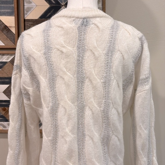 NAADAM Cable Knit Open Knit Lace Wool Cashmere Crew Neck Sweater Ivory / Grey XS - Picture 8 of 13